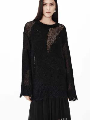 Distressed Sheer Knit Sweater