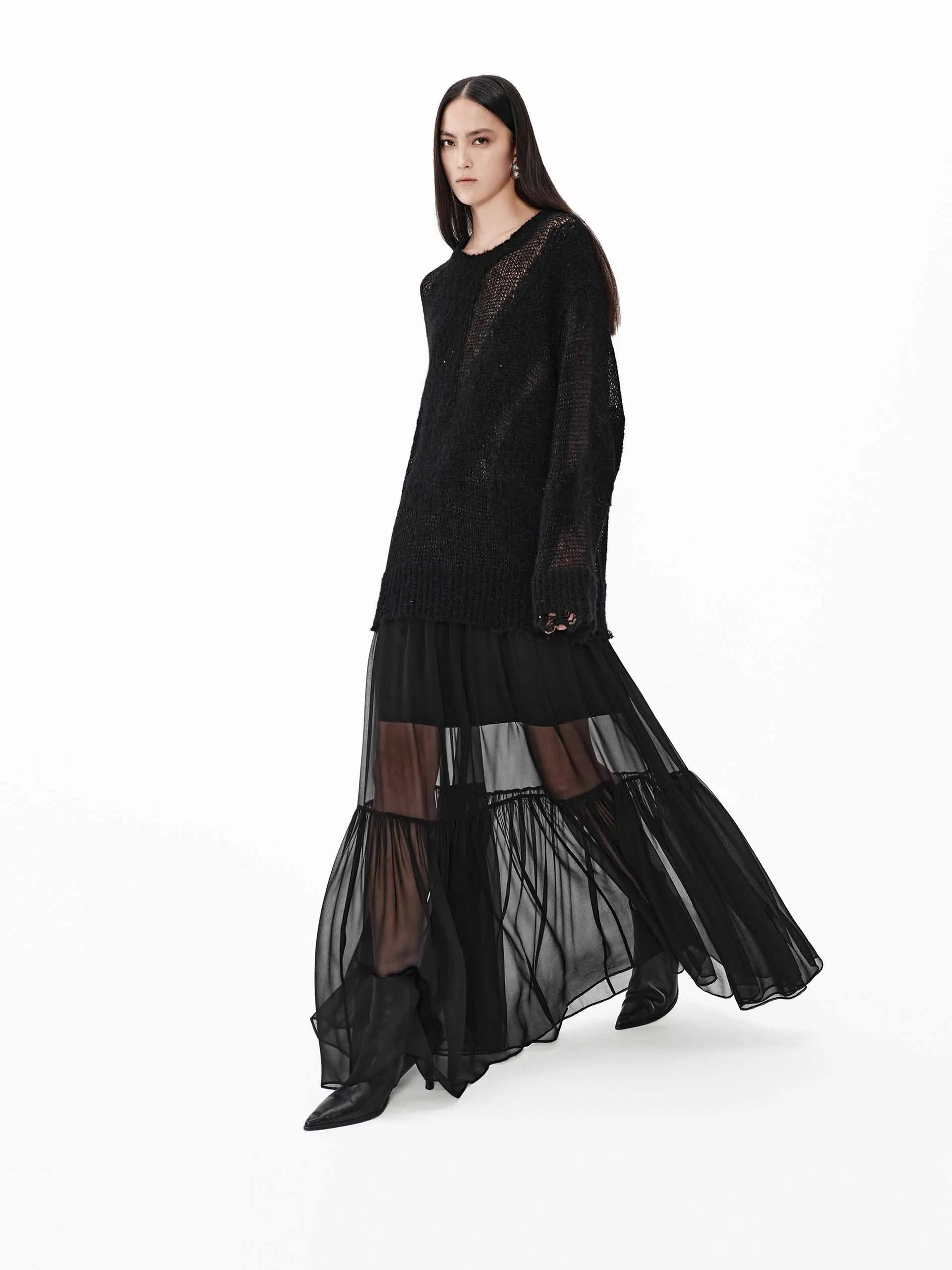 Distressed Sheer Knit Sweater