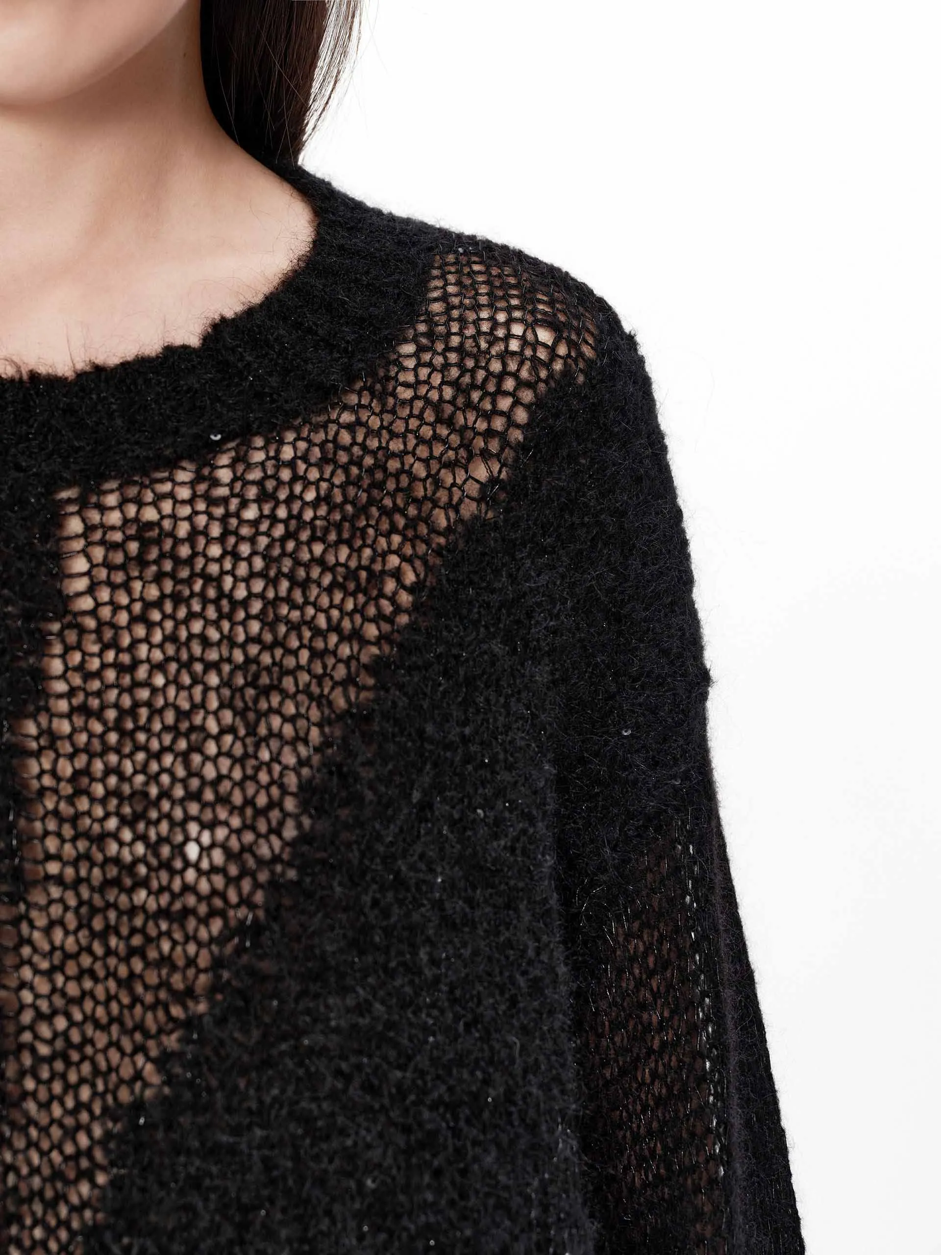 Distressed Sheer Knit Sweater