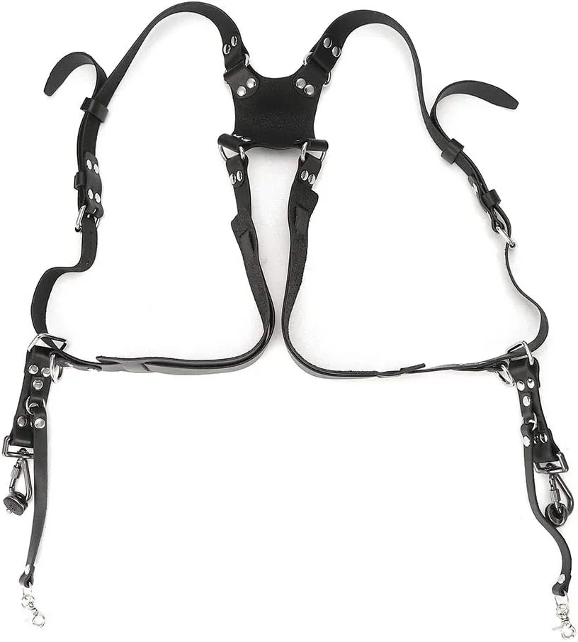 Dual Camera Harness, Adjustable Shoulder Strap with Quick Release Safety Tether for Professional Photographers and Outdoor Gear Harness Double Cameras Photography Accessories