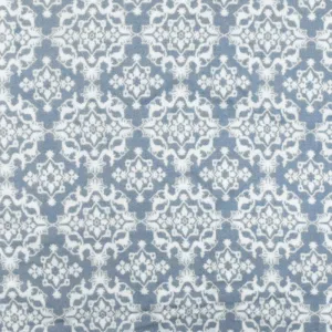 Dusty Blue- Ivory Moroccan Printed Stretch Rayon Momie Woven Fabric