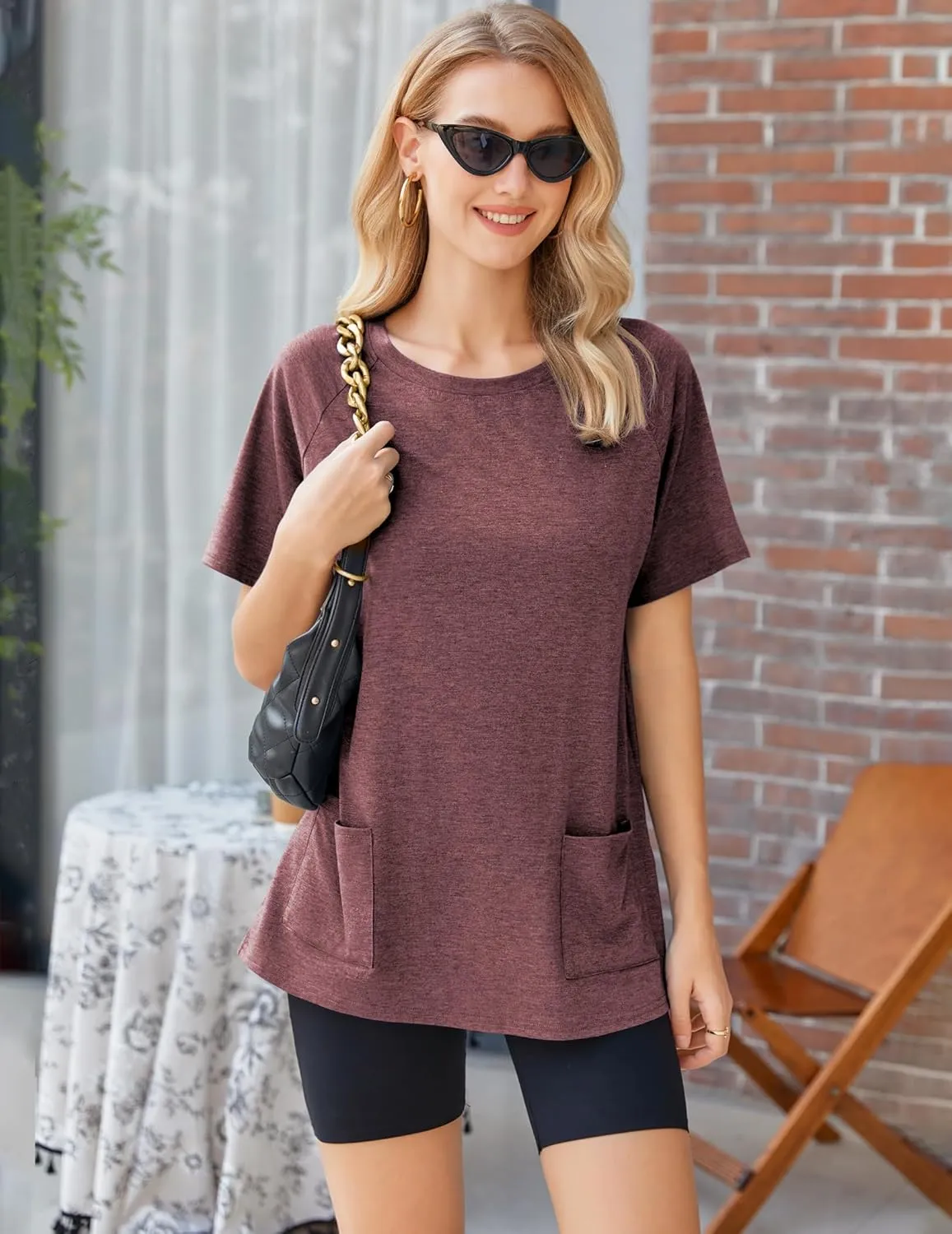Ekouaer Womens 2 Piece Lounge Sets 2025 Summer Outfits Short Sleeve Tops and Biker Shorts Casual Clothing with Pocket
