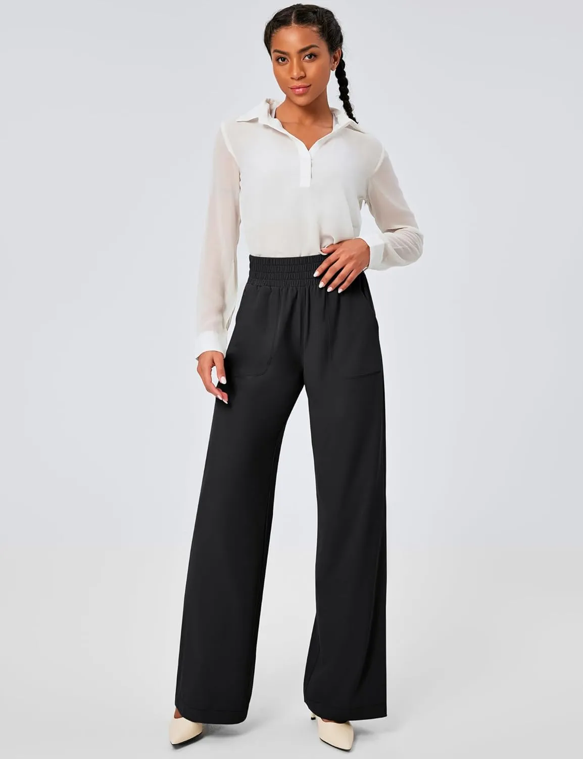 Ewedoos Wide Leg Pants Woman Lightweight Sweatpants Travel Track Work Yoga Dress Pants High Waisted with Pockets Casual