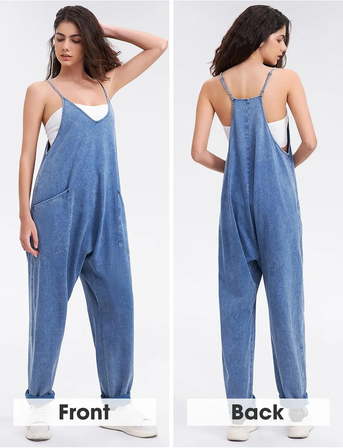 EXLURA Womens Casual Summer Jumpsuits 2025 Romper Bib Outfits Beach Vacation Denim Trendy Fashion Overalls with Pockets