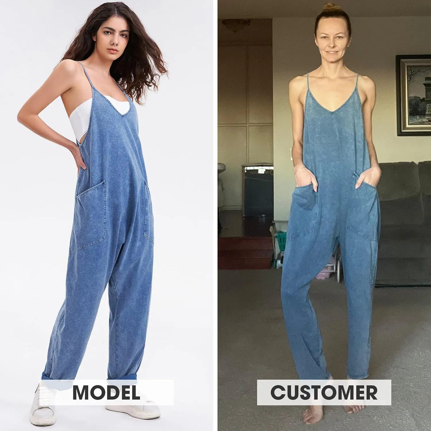 EXLURA Womens Casual Summer Jumpsuits 2025 Romper Bib Outfits Beach Vacation Denim Trendy Fashion Overalls with Pockets