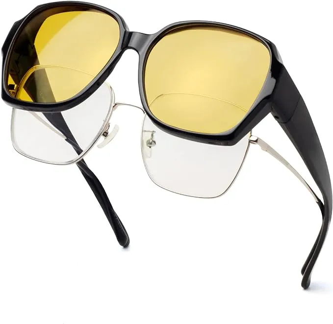 Face Shadow Polarized Night Driving Glasses Fit Over Glasses Anti Glare HD Night Vision Glasses for Women Men