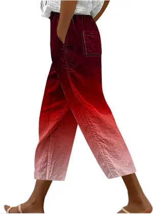 fartey Womens Summer Pants Casual Drawstring Elastic High Waist Capri Pants Floral Print Wide Leg Cropped Pants Trousers