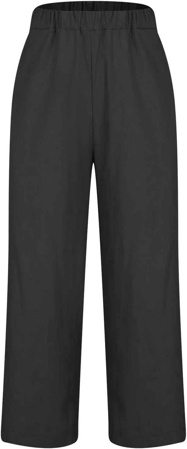 Flowy Linen Pants Women Summer Beach Plus Size Palazzo Pants Casual Wide Leg Slacks Comfy Fit Baggy Trousers