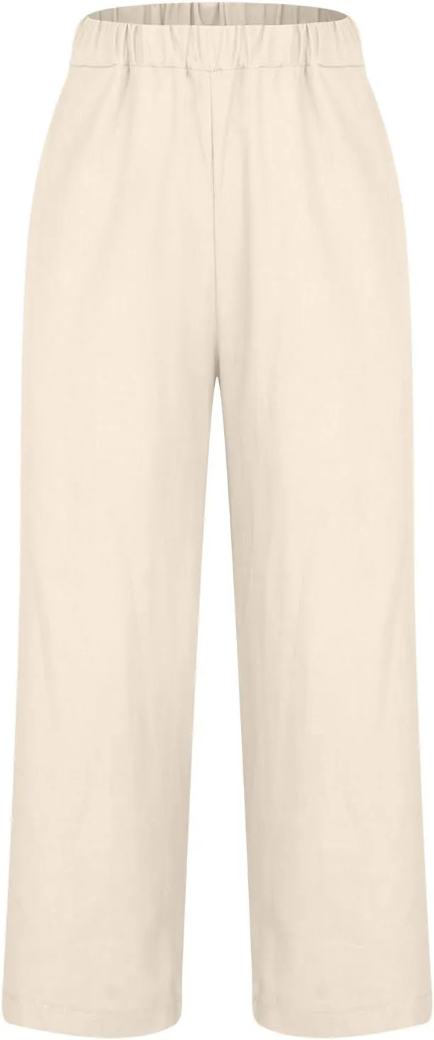 Flowy Linen Pants Women Summer Beach Plus Size Palazzo Pants Casual Wide Leg Slacks Comfy Fit Baggy Trousers