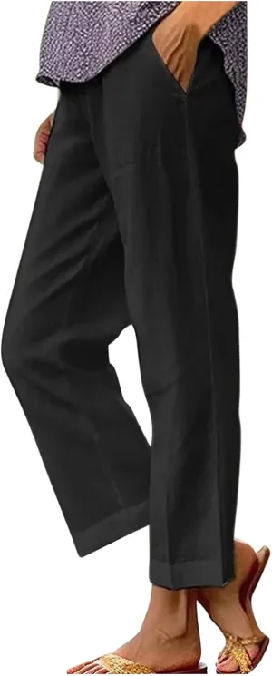 Flowy Linen Pants Women Summer Beach Plus Size Palazzo Pants Casual Wide Leg Slacks Comfy Fit Baggy Trousers