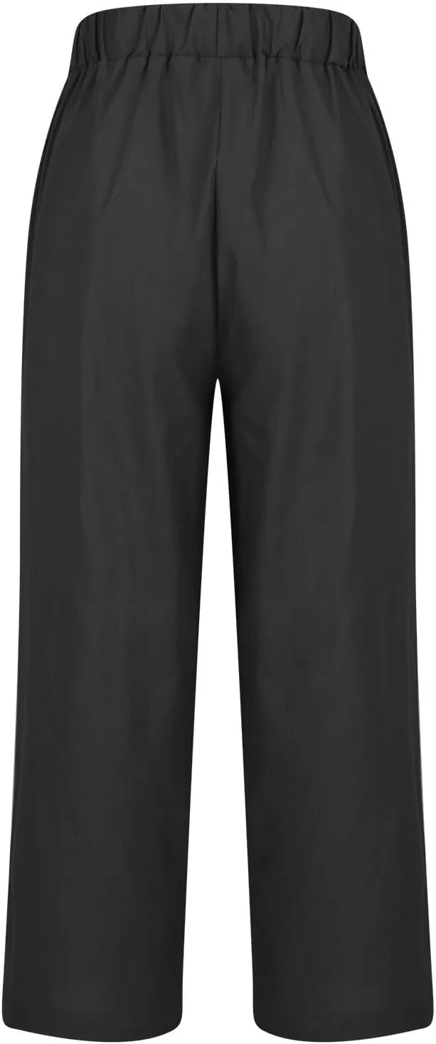 Flowy Linen Pants Women Summer Beach Plus Size Palazzo Pants Casual Wide Leg Slacks Comfy Fit Baggy Trousers