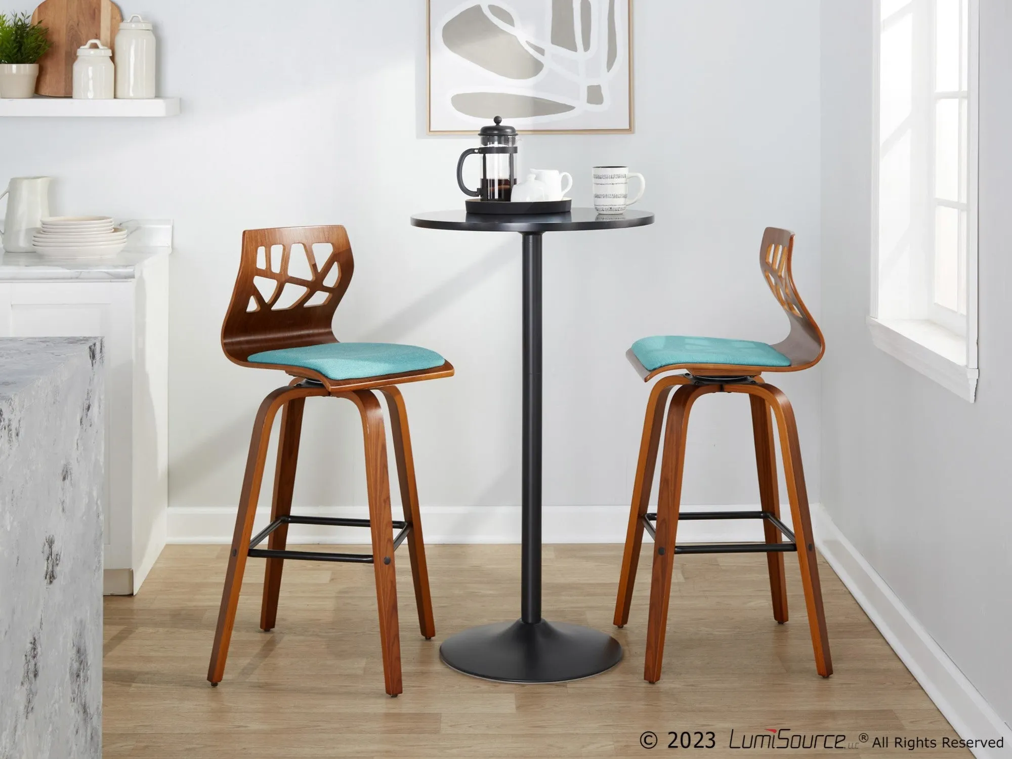 Folia 30" Fixed-Height Barstool - Set of 2 By LumiSource - B30-FOLIAFB-GRTZQ2 LGYLGYLGY2