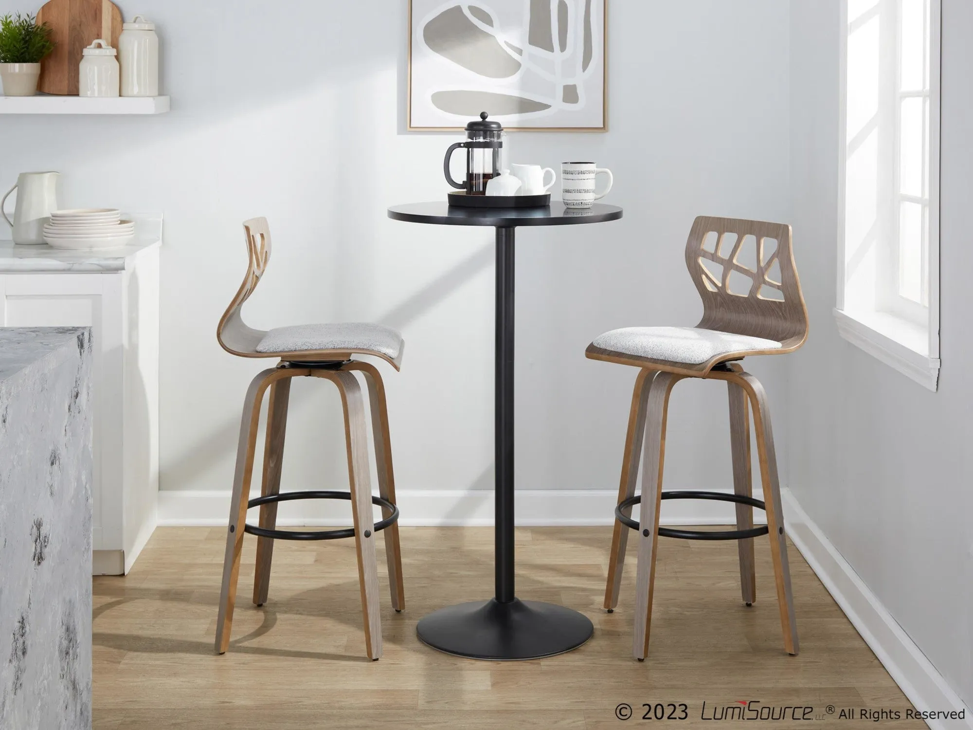 Folia 30" Fixed-Height Barstool - Set of 2 By LumiSource - B30-FOLIAFB-GRTZQ2 LGYLGYLGY2
