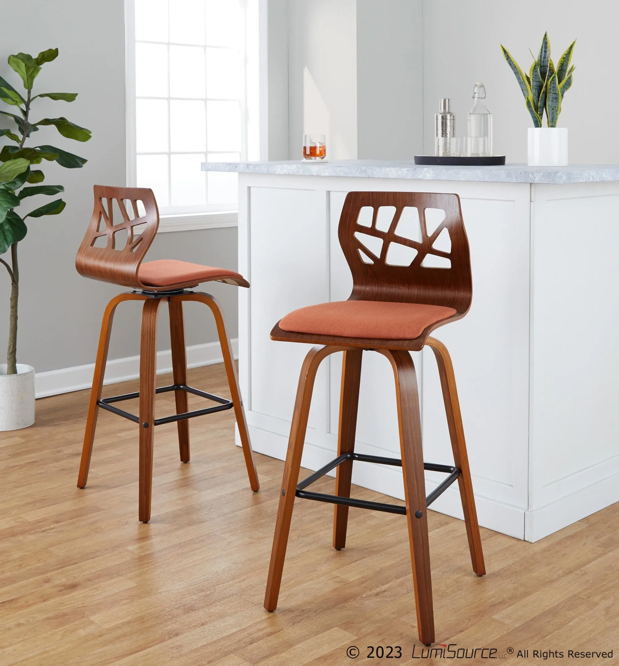 Folia 30" Fixed-Height Barstool - Set of 2 By LumiSource - B30-FOLIAFB-GRTZQ2 LGYLGYLGY2