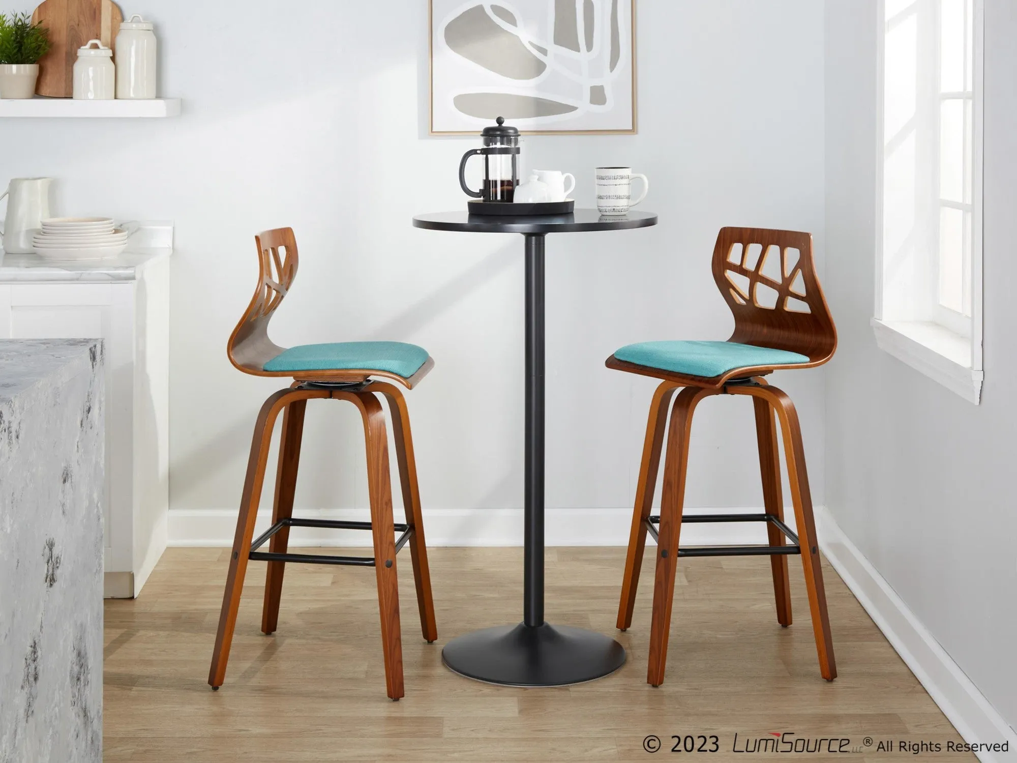 Folia 30" Fixed-Height Barstool - Set of 2 By LumiSource - B30-FOLIAFB-GRTZQ2 LGYLGYLGY2
