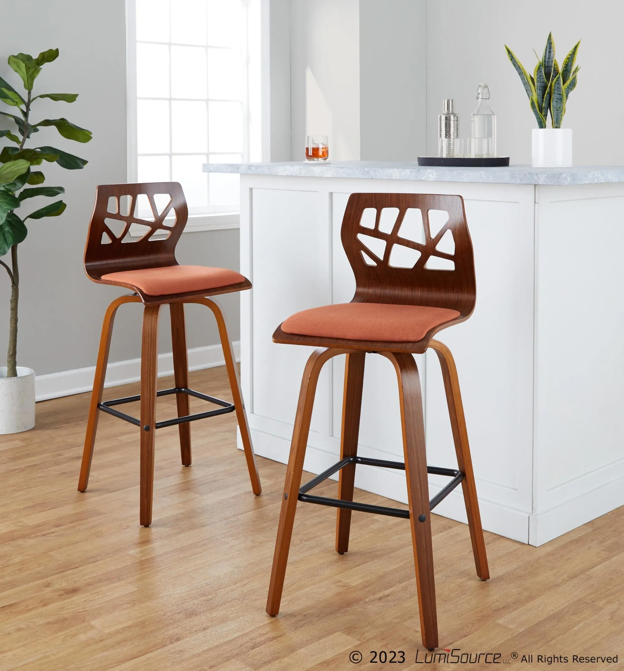 Folia 30" Fixed-Height Barstool - Set of 2 By LumiSource - B30-FOLIAFB-GRTZQ2 LGYLGYLGY2