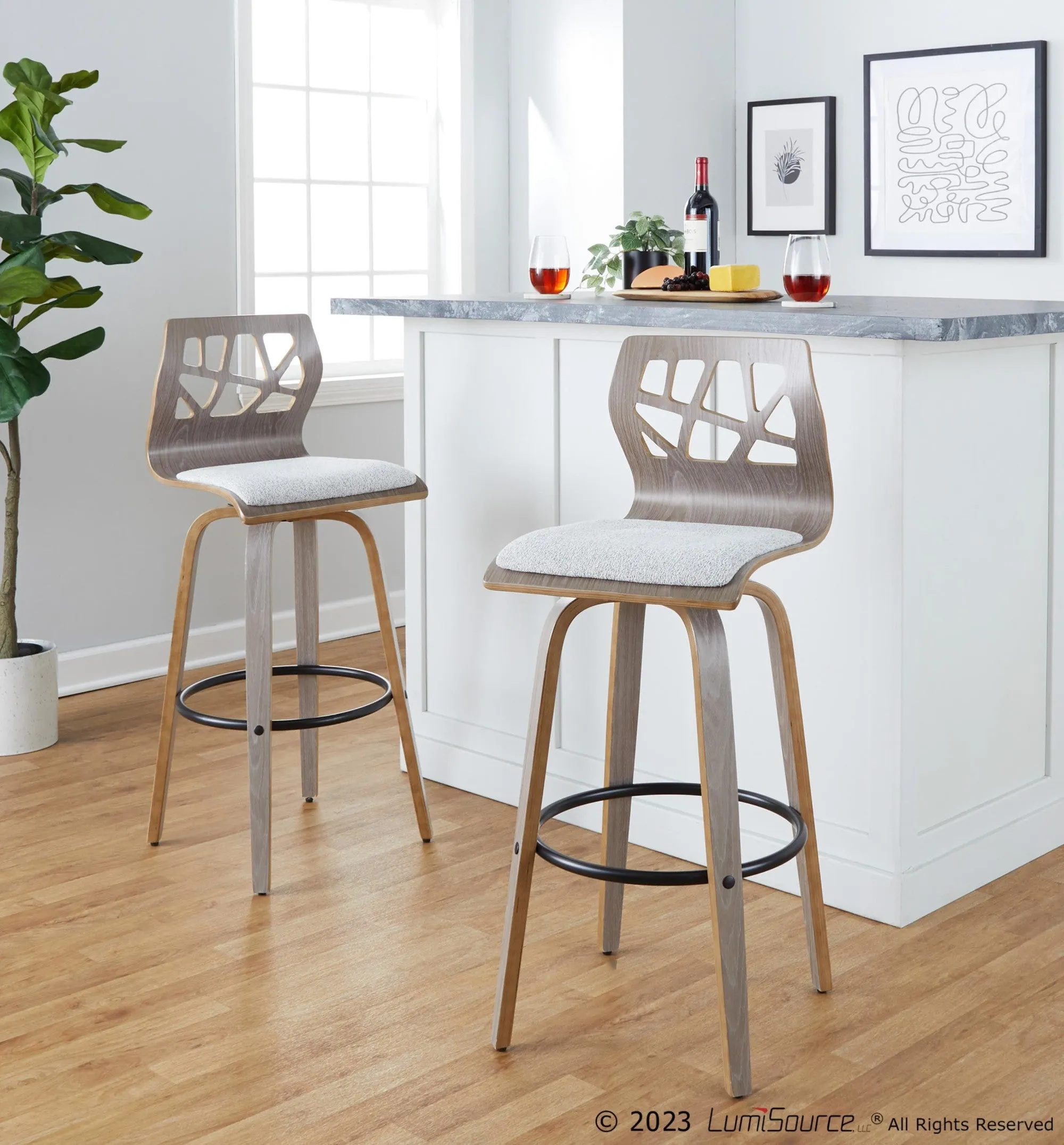 Folia 30" Fixed-Height Barstool - Set of 2 By LumiSource - B30-FOLIAFB-GRTZQ2 LGYLGYLGY2