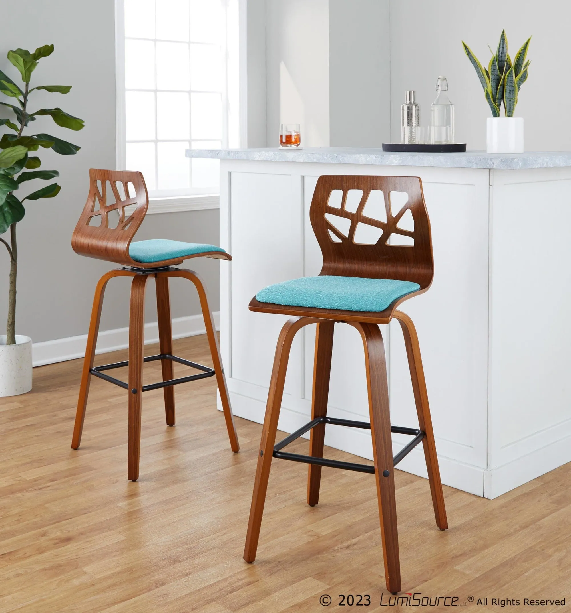 Folia 30" Fixed-Height Barstool - Set of 2 By LumiSource - B30-FOLIAFB-GRTZQ2 LGYLGYLGY2
