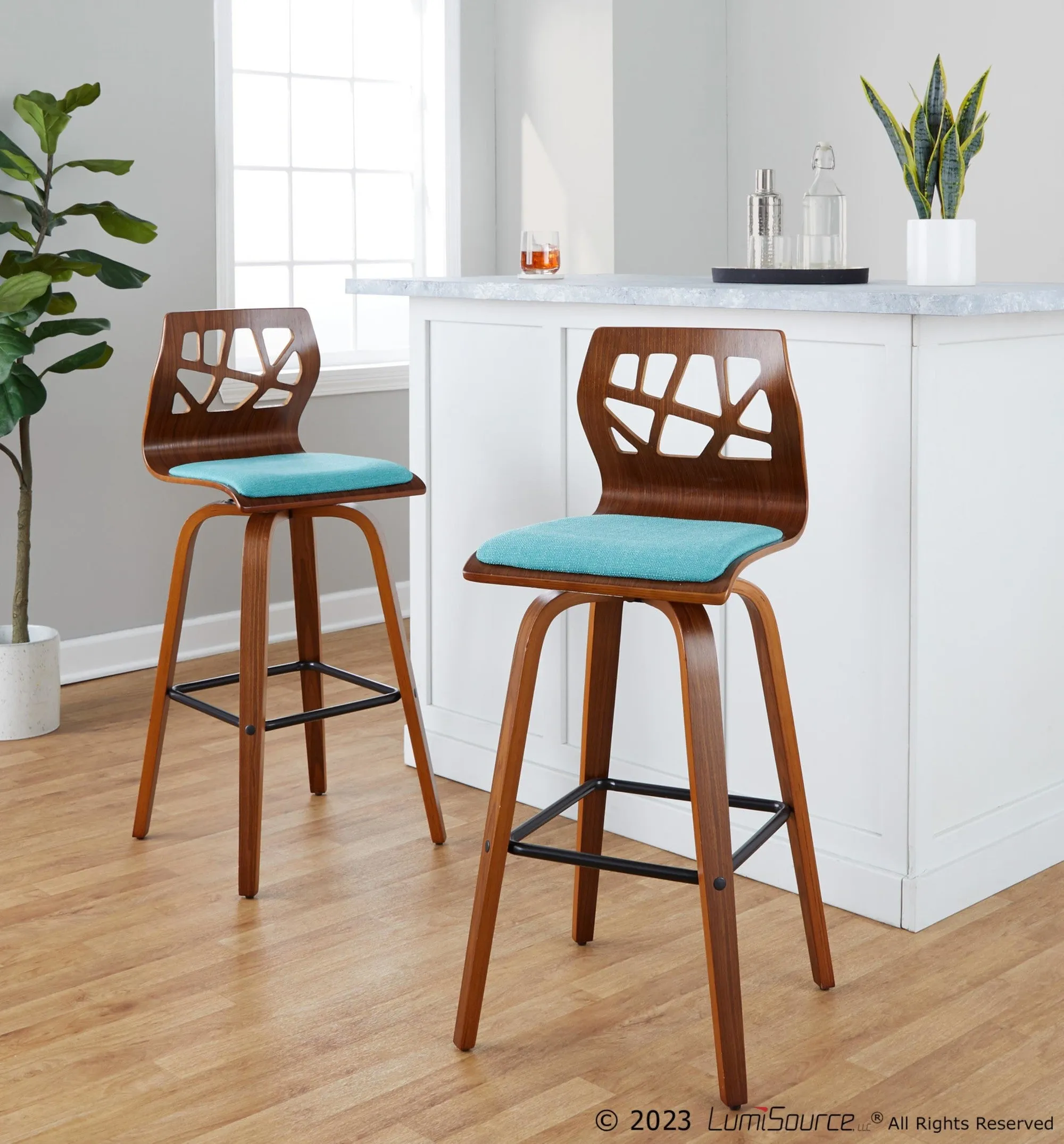 Folia 30" Fixed-Height Barstool - Set of 2 By LumiSource - B30-FOLIAFB-GRTZQ2 LGYLGYLGY2