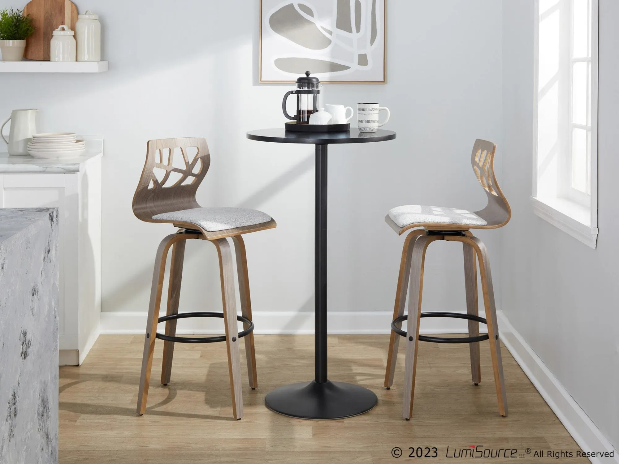 Folia 30" Fixed-Height Barstool - Set of 2 By LumiSource - B30-FOLIAFB-GRTZQ2 LGYLGYLGY2