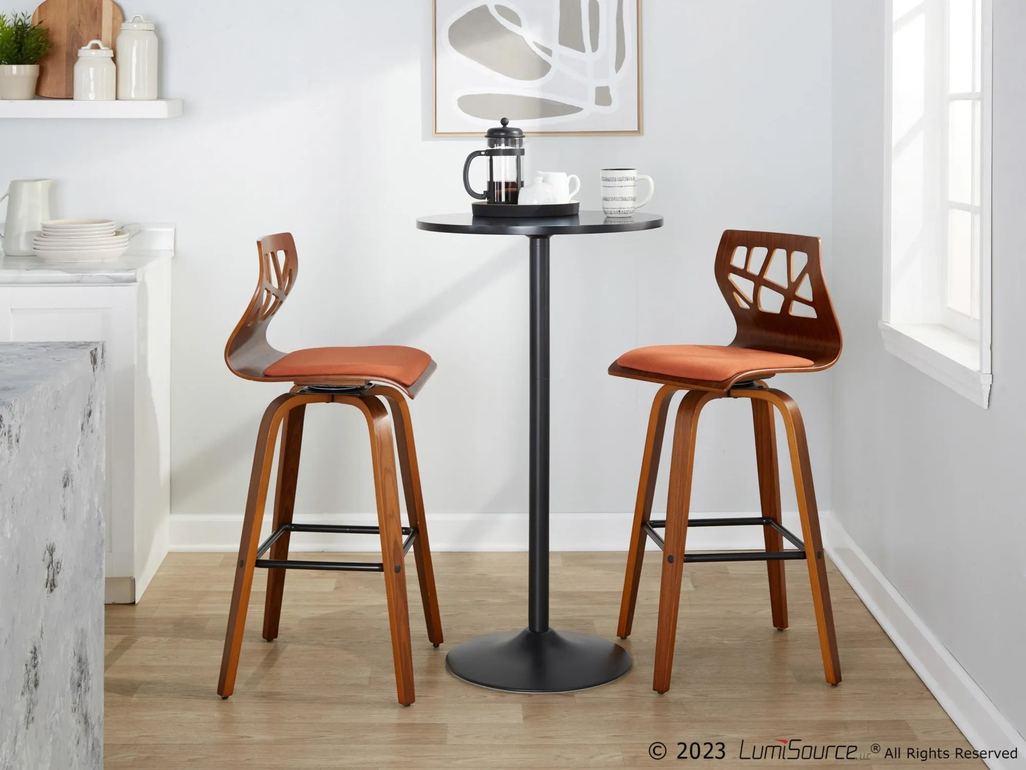 Folia 30" Fixed-Height Barstool - Set of 2 By LumiSource - B30-FOLIAFB-GRTZQ2 LGYLGYLGY2