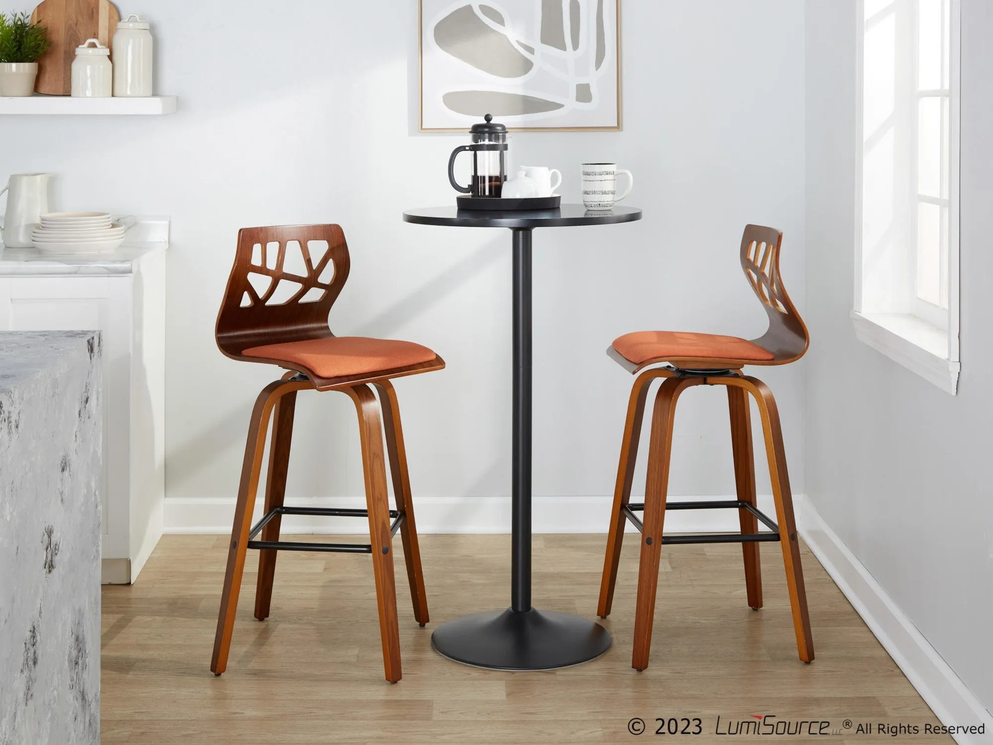 Folia 30" Fixed-Height Barstool - Set of 2 By LumiSource - B30-FOLIAFB-GRTZQ2 LGYLGYLGY2