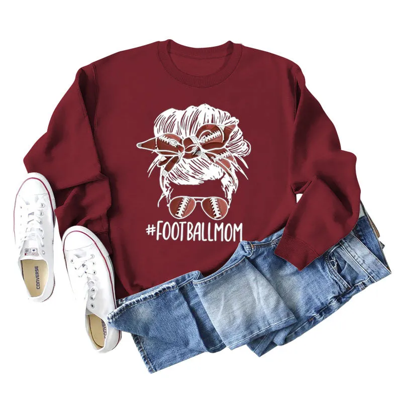 FOOTBALL MOM Women's Casual Round Neck Long Sleeve Large Sweater Women