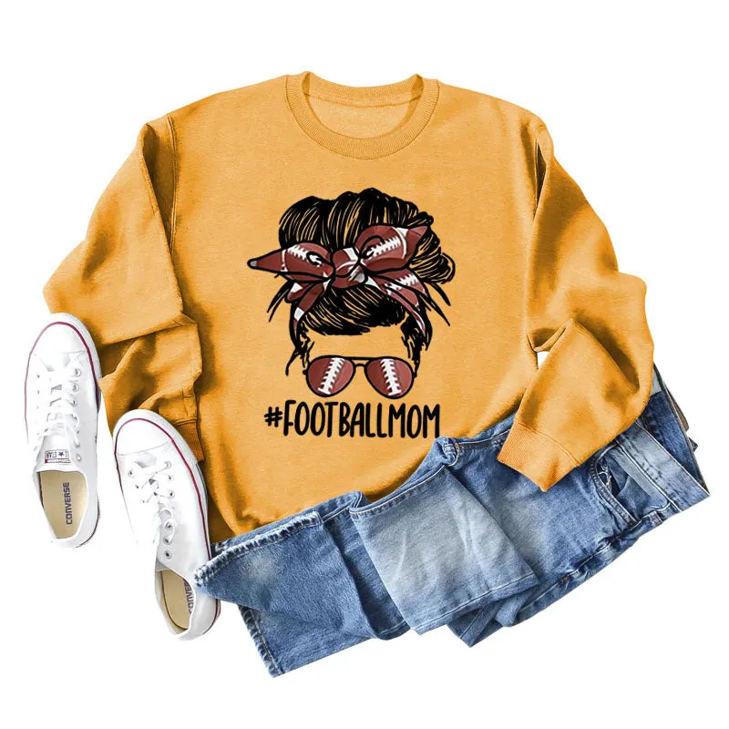 FOOTBALL MOM Women's Casual Round Neck Long Sleeve Large Sweater Women