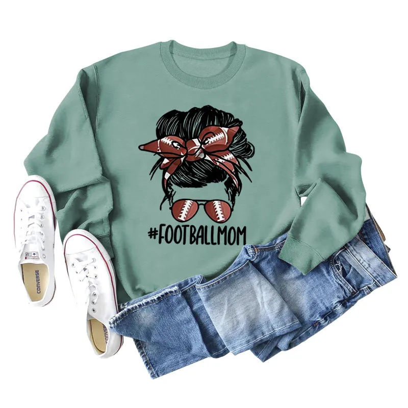 FOOTBALL MOM Women's Casual Round Neck Long Sleeve Large Sweater Women
