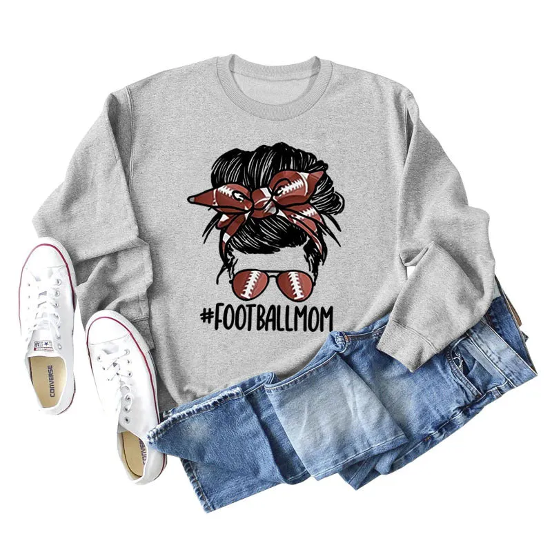 FOOTBALL MOM Women's Casual Round Neck Long Sleeve Large Sweater Women
