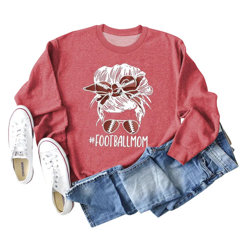 FOOTBALL MOM Women's Casual Round Neck Long Sleeve Large Sweater Women