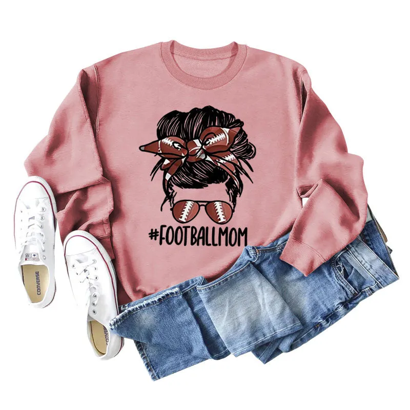 FOOTBALL MOM Women's Casual Round Neck Long Sleeve Large Sweater Women