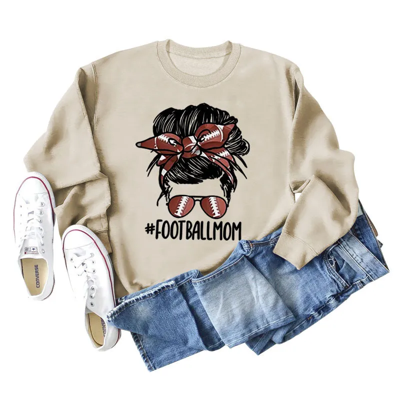 FOOTBALL MOM Women's Casual Round Neck Long Sleeve Large Sweater Women
