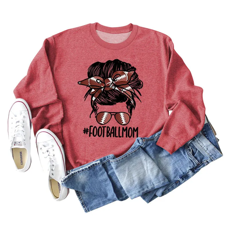 FOOTBALL MOM Women's Casual Round Neck Long Sleeve Large Sweater Women