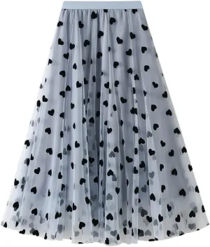 Geometric Print Skirt Women Purple Black Blue Long Midi Length Tulle Pleated Skirt