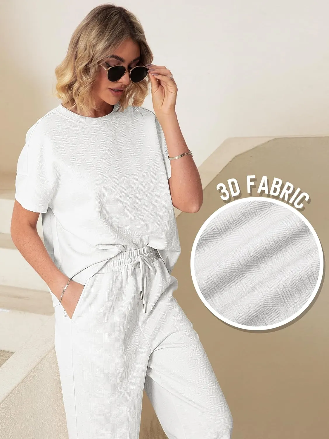 Glamaker Womens 2 Piece Outfits Lounge Sets Short Sleeve Loose Fit Top and Wide Leg Pants Set Sweatsuits Tracksuit