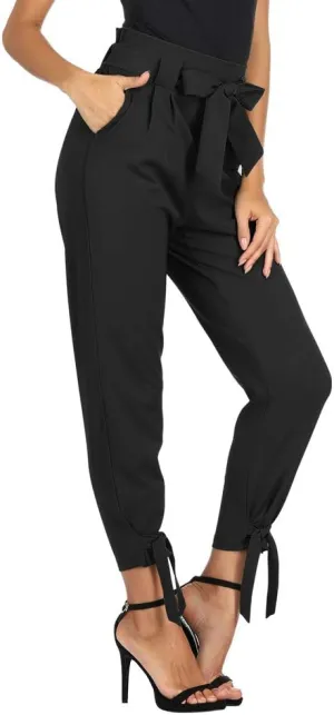 GRACE KARIN Women's Casual Pants Solid High Waist Self Tie Belted Pencil Trouser