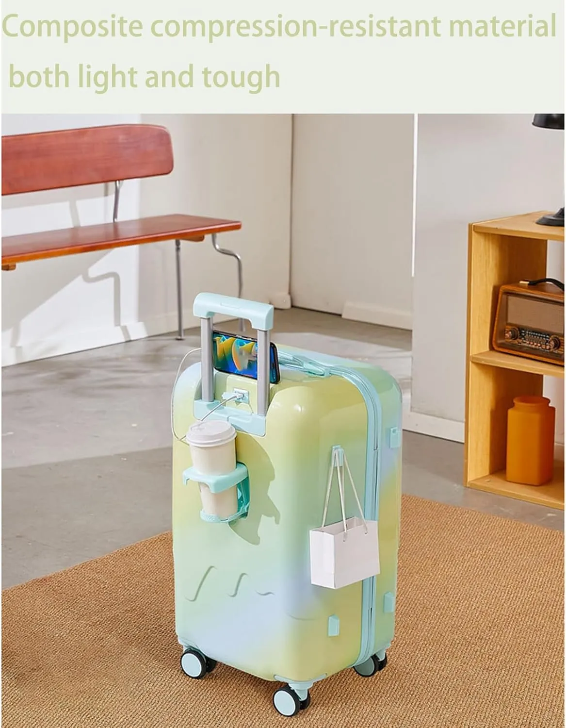 Gradient Colorice cream Luggage 20 24 28 IN,Travel Foldable luggage suitcase,Multi-function password suitcase,lightweight hardside with wheels (Pastoral green,20 inch)