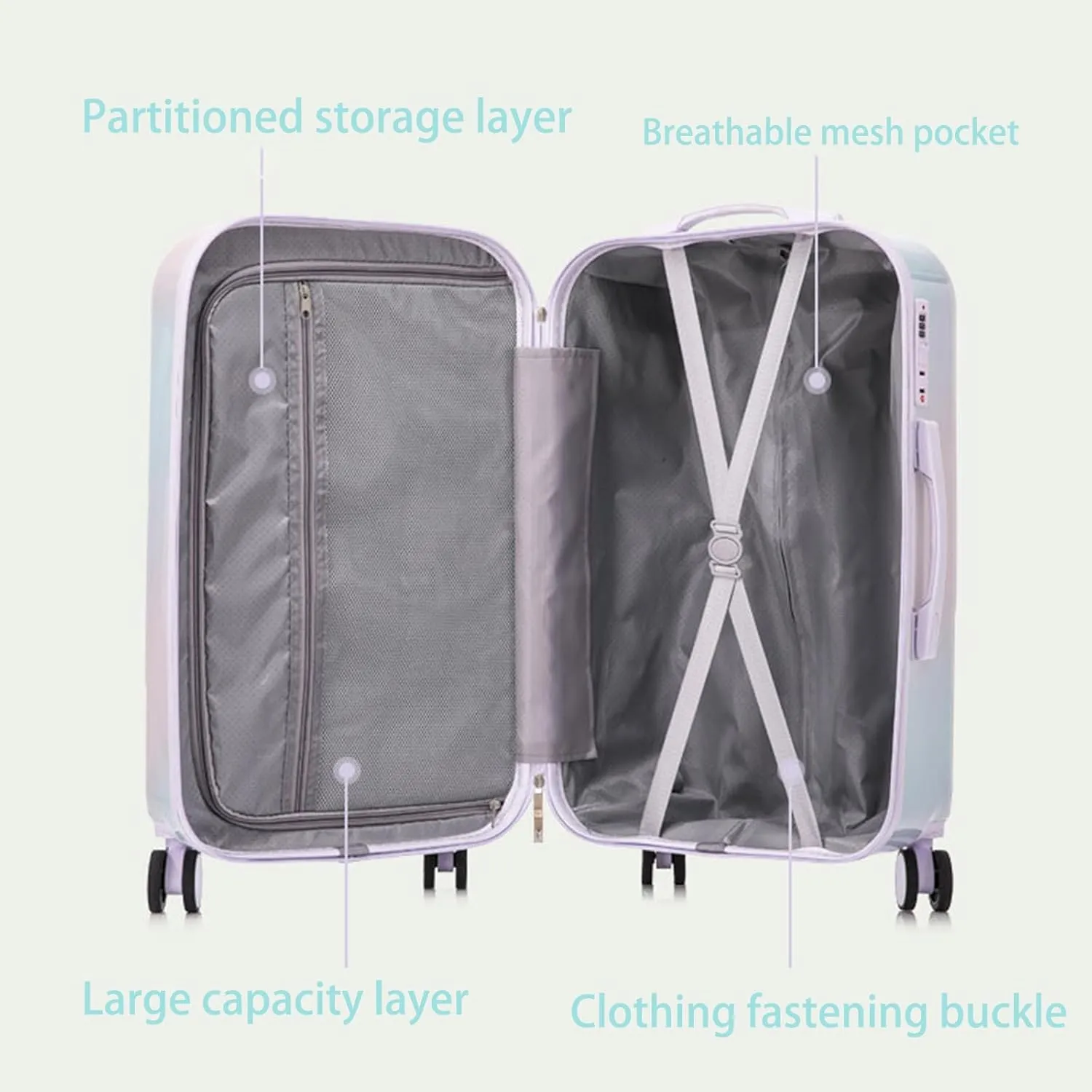 Gradient Colorice cream Luggage 20 24 28 IN,Travel Foldable luggage suitcase,Multi-function password suitcase,lightweight hardside with wheels (Rainbow colors,20 inch)