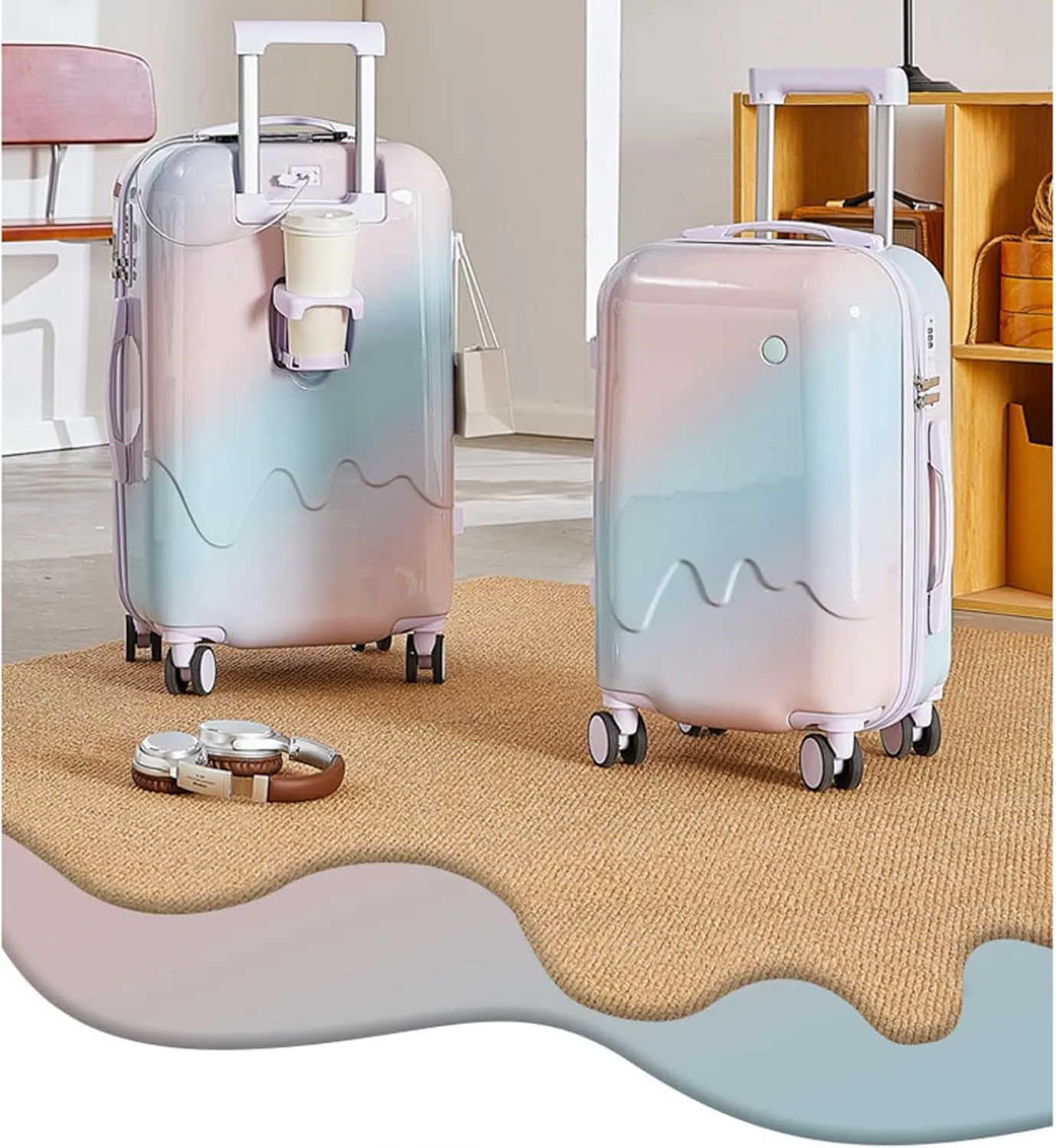Gradient Colorice cream Luggage 20 24 28 IN,Travel Foldable luggage suitcase,Multi-function password suitcase,lightweight hardside with wheels (Rainbow colors,20 inch)