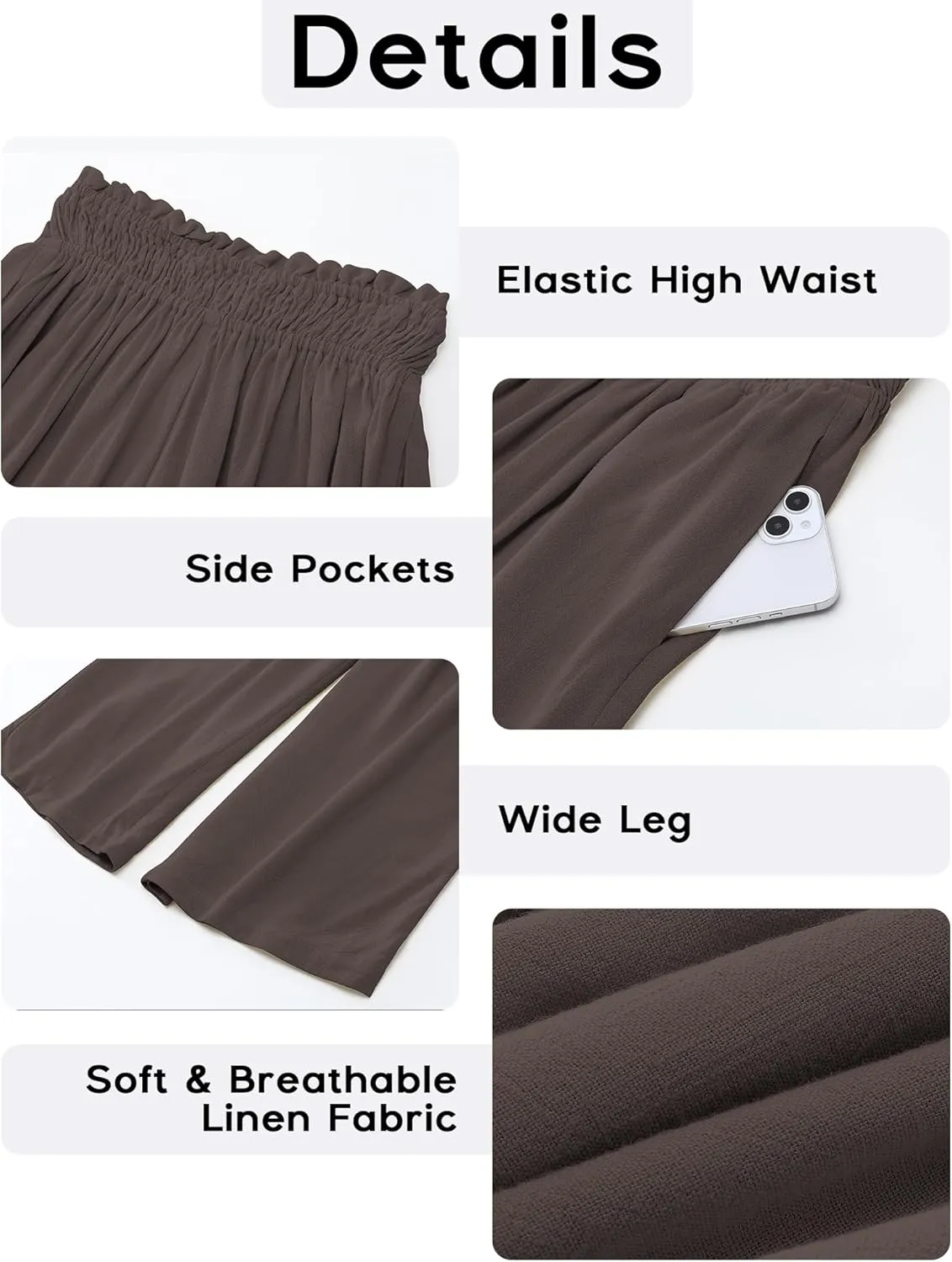 GRAPENT Capri Pants for Women High Waisted Wide Leg Linen Palazzo Trousers Pull On Elastic Smock Waist Loose Flowy Pants