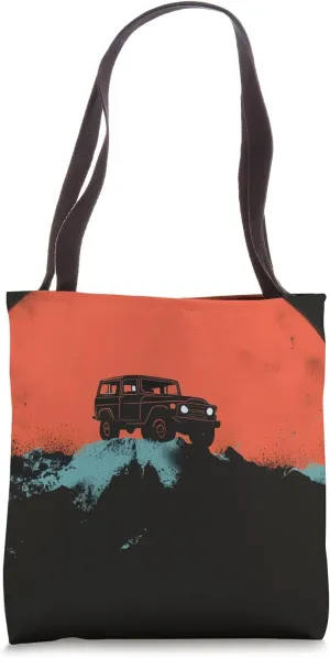 Graphic Drawing of an Off-Road Car Driving Through Mountains Tote Bag