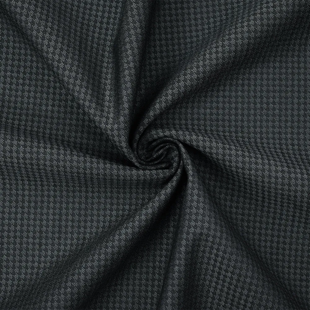 Gray-Black Poly-Wool Houndstooth Woven Shirting Fabric