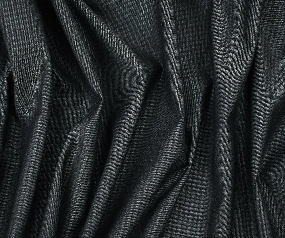 Gray-Black Poly-Wool Houndstooth Woven Shirting Fabric