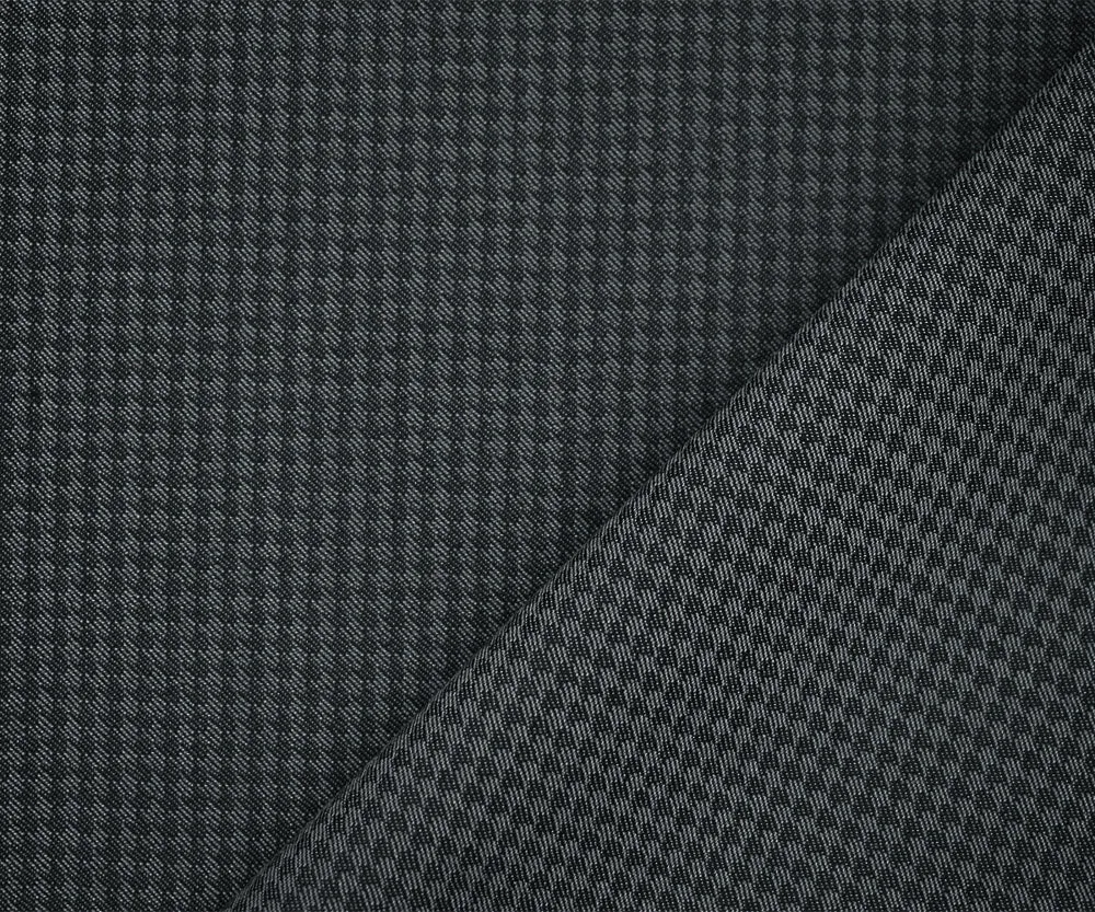 Gray-Black Poly-Wool Houndstooth Woven Shirting Fabric