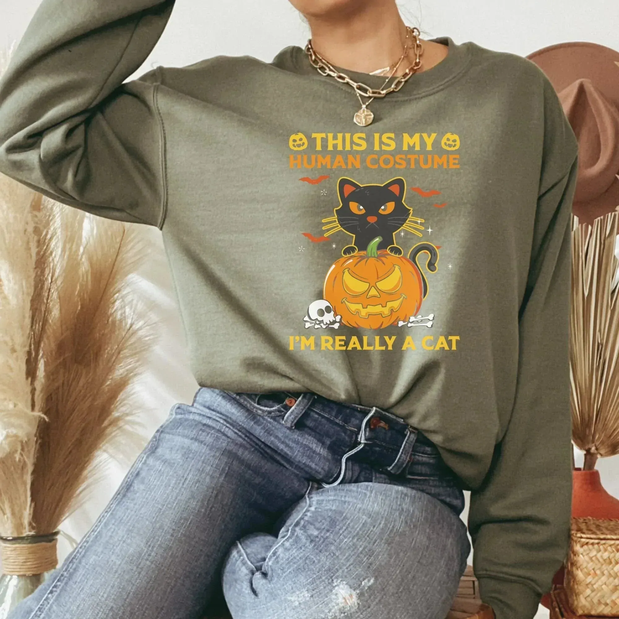 Halloween Shirt, Halloween Cat Sweater, Cat Dad Gift, Halloween Cat Tee, Cute Cat Hoodie, Black Cat themed Gifts, Spooky Cat Mom Sweatshirt
