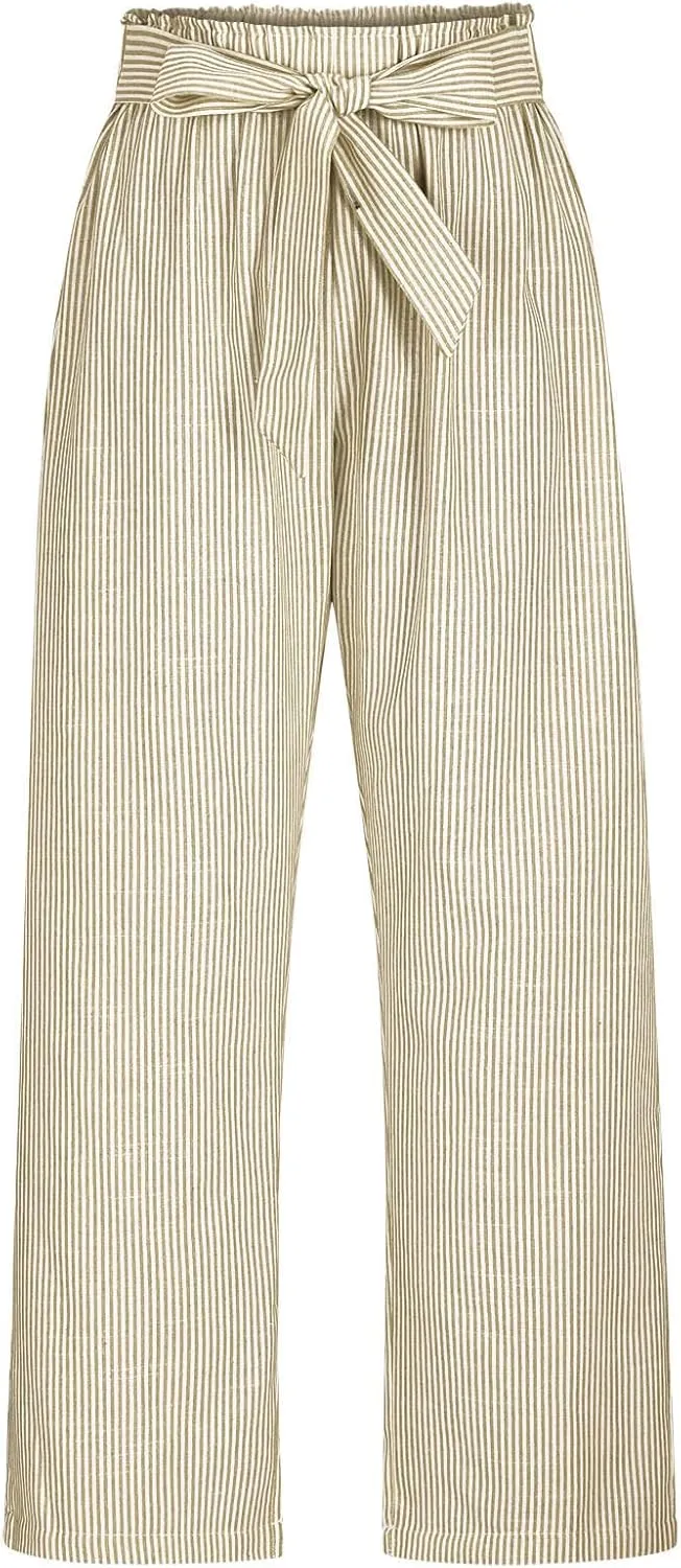 High Waisted Palazzo Pants for Women Wide Leg Paperbag Pant Casual Summer Flowy Lounge Trousers Beach Boho Outfits