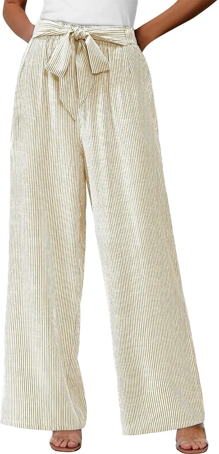 High Waisted Palazzo Pants for Women Wide Leg Paperbag Pant Casual Summer Flowy Lounge Trousers Beach Boho Outfits