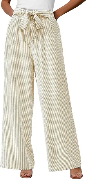 High Waisted Palazzo Pants for Women Wide Leg Paperbag Pant Casual Summer Flowy Lounge Trousers Beach Boho Outfits