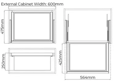 Higold B Series Pull Out Wardrobe Basket Deep Fits 600mm Cabinet Teal with Satin Champagne